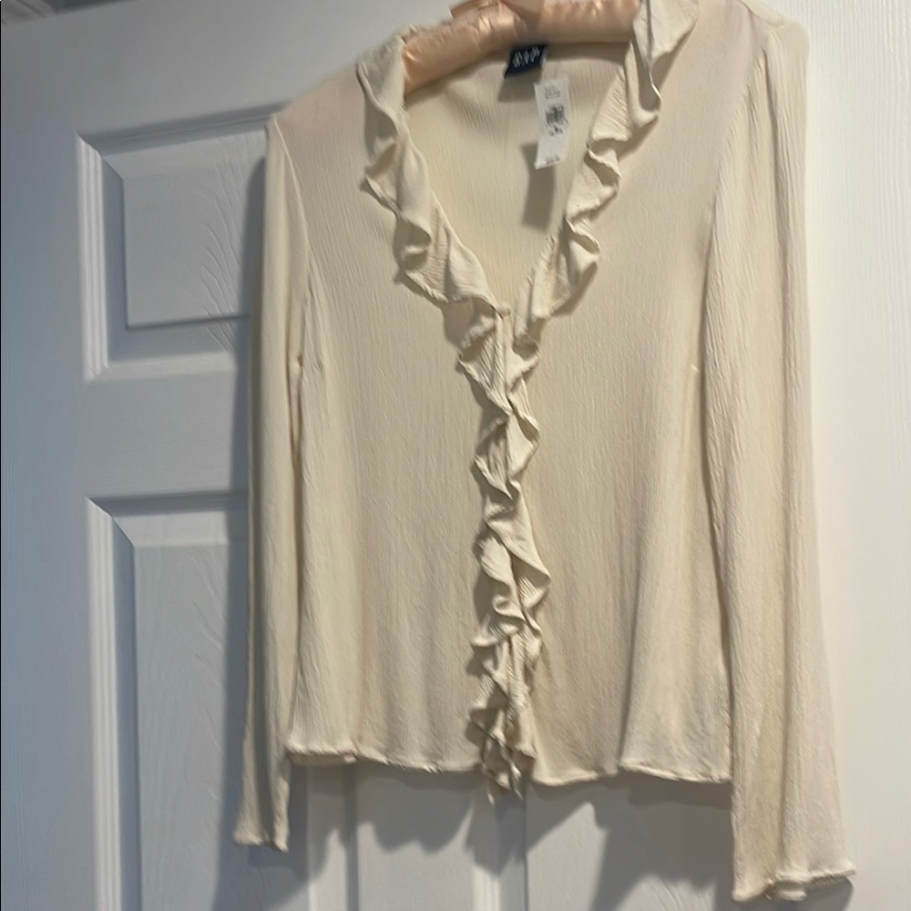 New Elegant Cream Ruffle Blouse